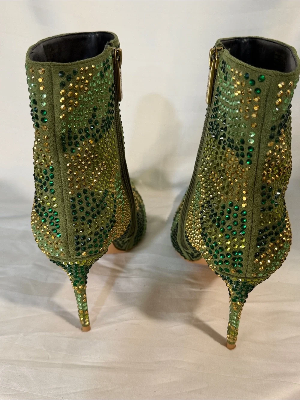 Kurt Geiger Green Crystal Embellished Pointed Ankle Boots